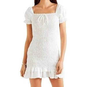 Faithfull the Brand Women's Linen Smocked Shirred Dress White Size Small